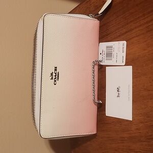 Coach Crossgrain Leather Long Zip Around Wallet in pink ombre